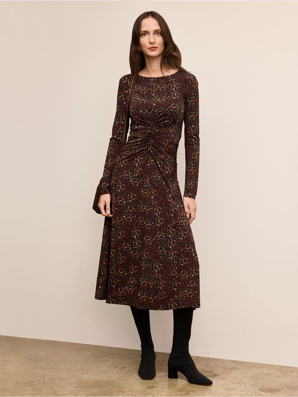 MM Lafleur The Johnna Ruched Dress Printed Jersey New NWT Floral Long‎ Sleeve